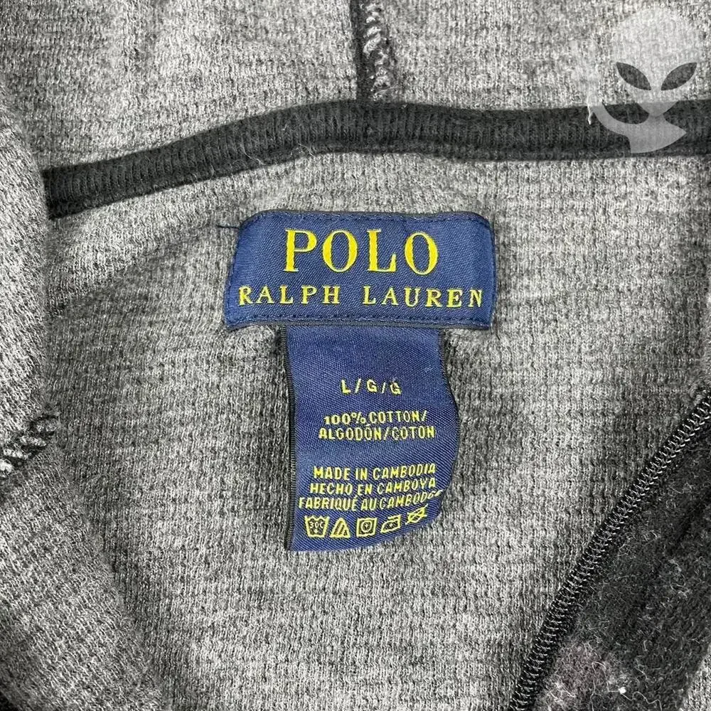 Polo Ralph Lauren Gray Camo Quarter Zip Thermal Hoodie Mens L Red Pony Waffle - Picture 5 of 7